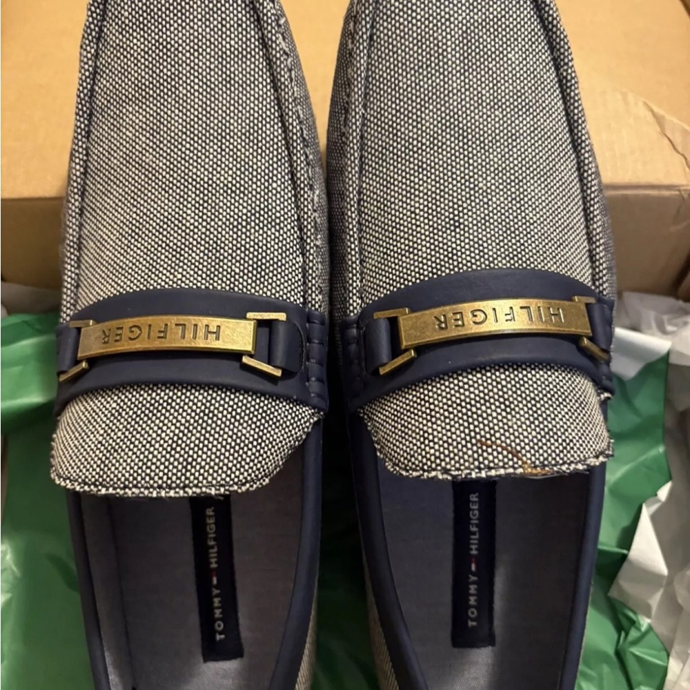 Tommy Hilfiger Blue Slip-On Loafers with Gold Detail